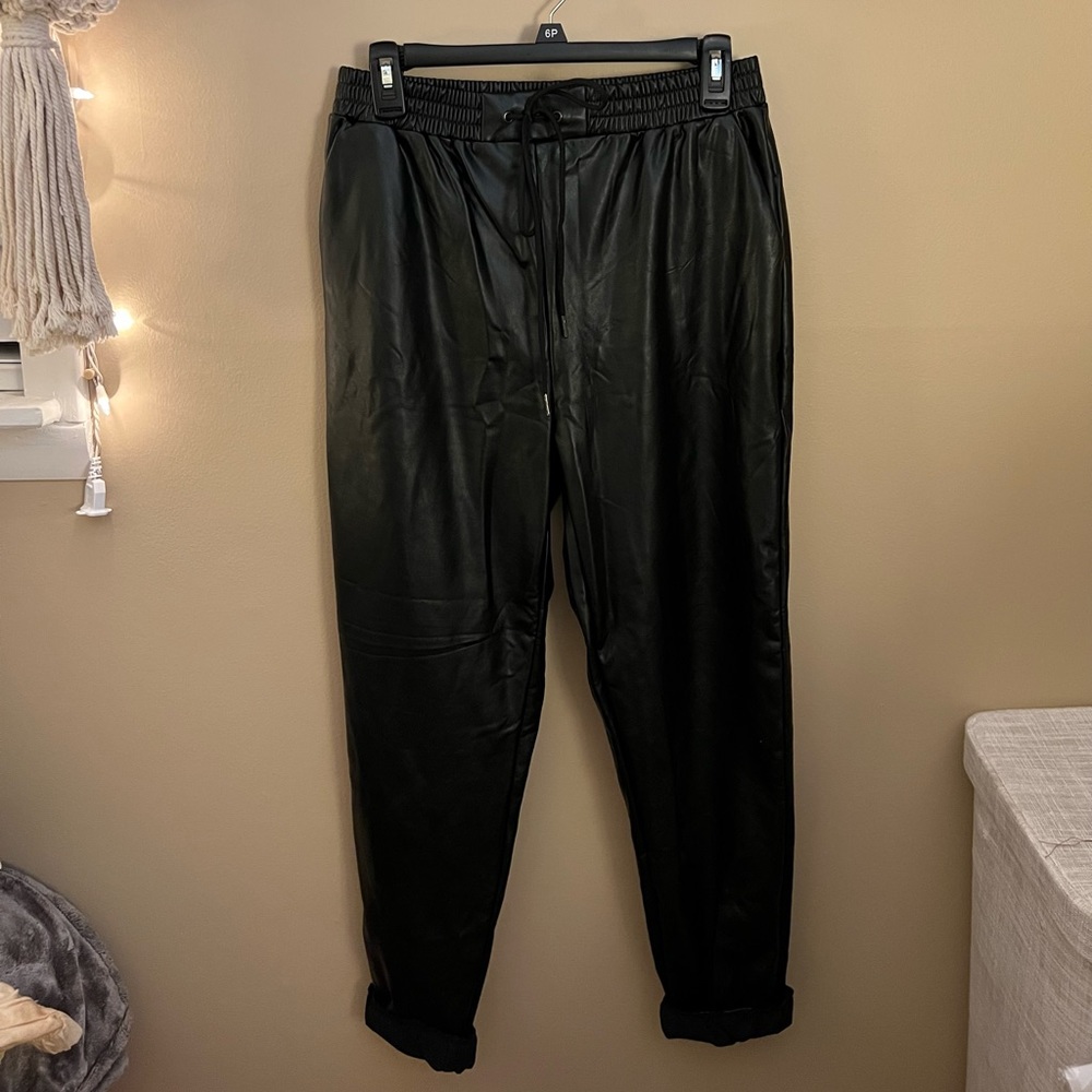Black leather joggers size M
